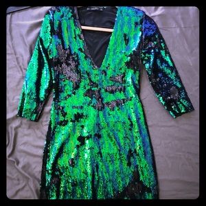 Zara blue/green/black sequin dress